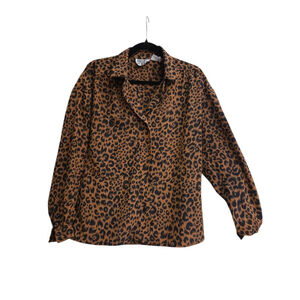 Vintage Women's Regina Porter Brown Black Leopard Print Button Down Shirt US 4